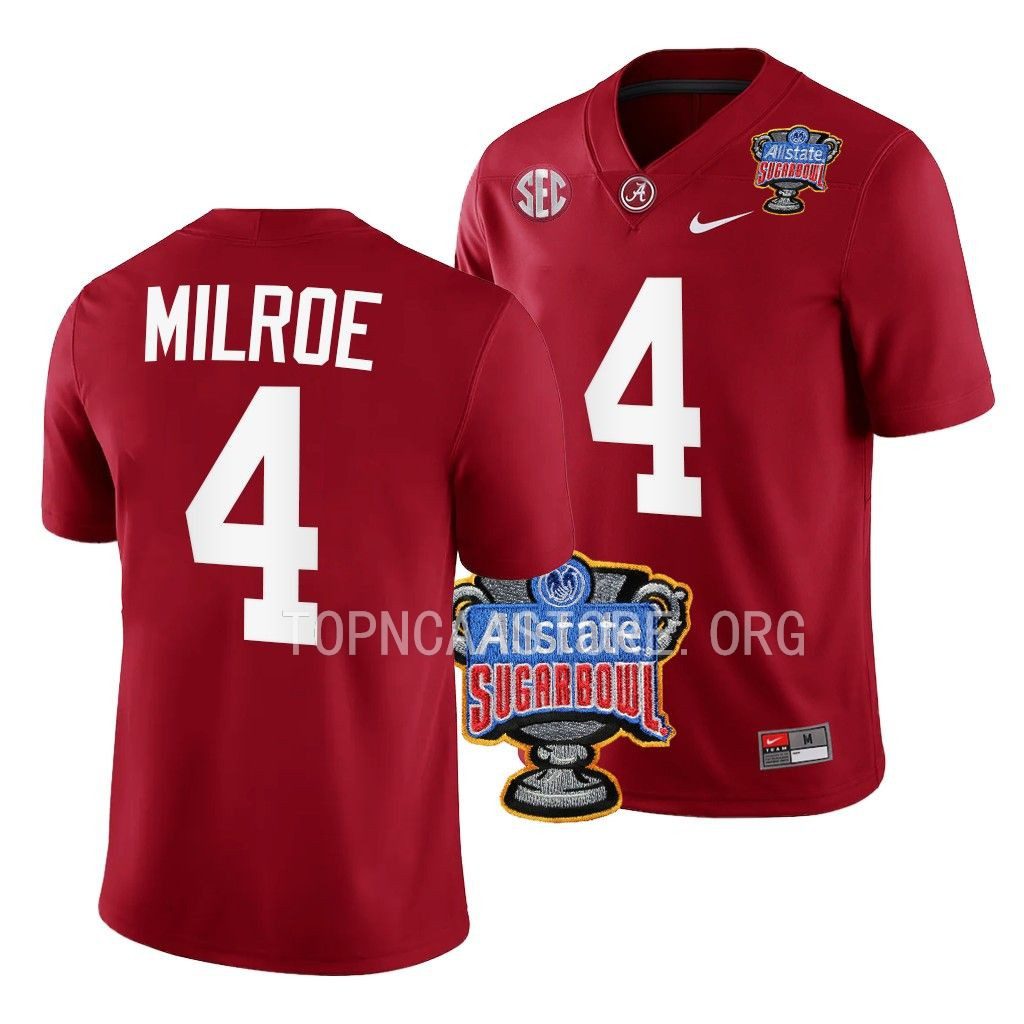 Men's Alabama Crimson Tide Jalen Milroe #4 Crimson 2022 Sugar Bowl NCAA College Football Jersey